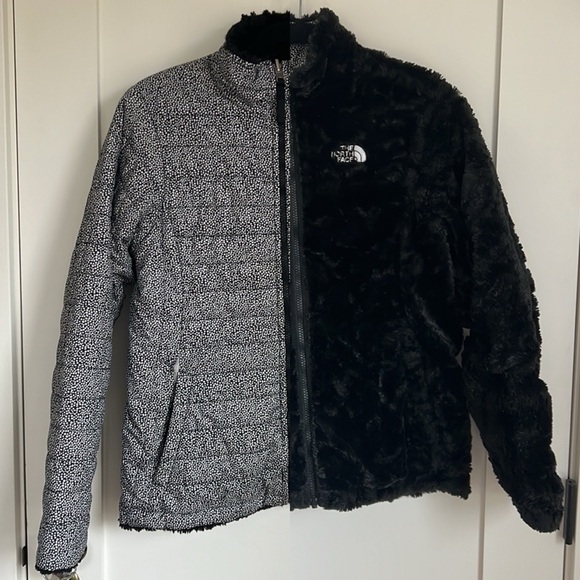 🛍️ The North Face Mossbud reversible girls jacket XL (18) black faux fur dot - Picture 4 of 9